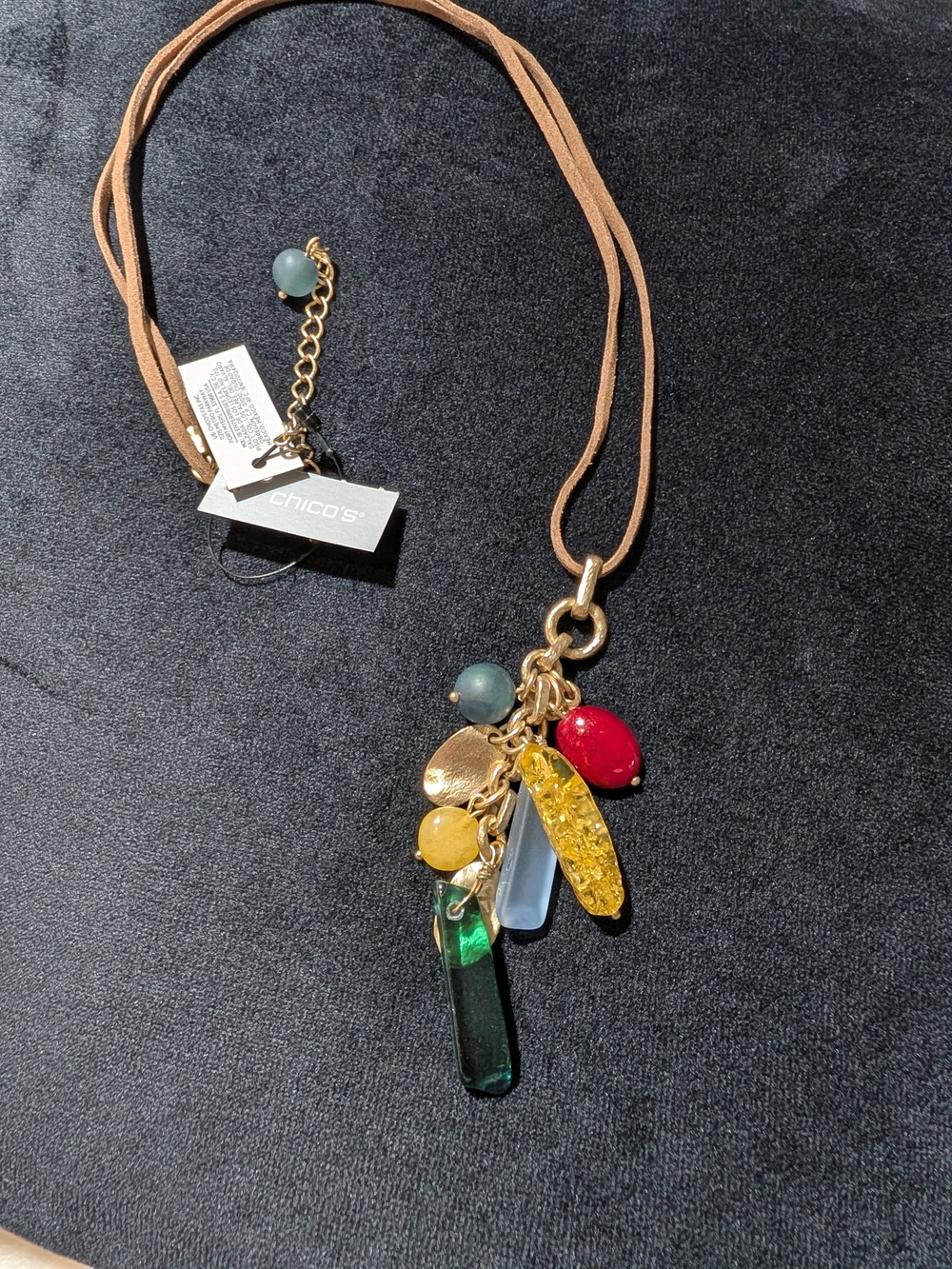 Chico's Multicolor Charm Pendant Necklace - Gold, Red, Yellow, Green, Blue
